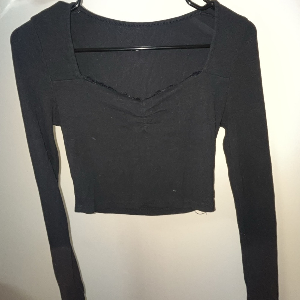 Black Long Sleeve Women's Top with Lace Detail